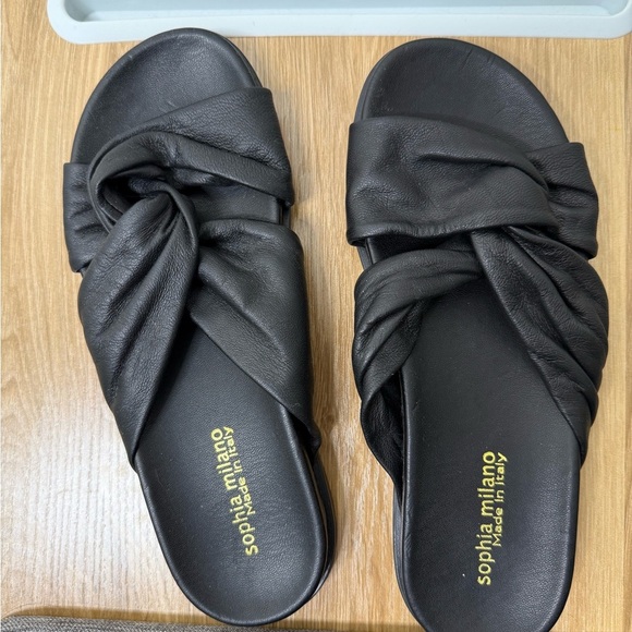 NWOT Sophia Milano Black Leather Sandals - Picture 1 of 2